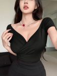 Kadın Kısa Kollu Kruvaze Yakalı Sandy Bluz Marketplace