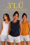 3’lü Kolsuz Sporcu Atlet Seti Yazlık Bisiklet Yakalı - Beyaz, Lacivert, Hardal