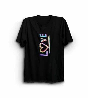 14 Şubat Sevgililer Günü Love Baskılı Oversize Bisiklet Yaka T-shirt - Siyah