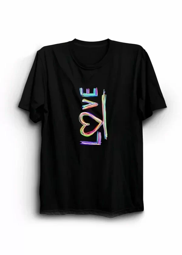14 Şubat Sevgililer Günü Love Baskılı Oversize Bisiklet Yaka T-shirt - Siyah