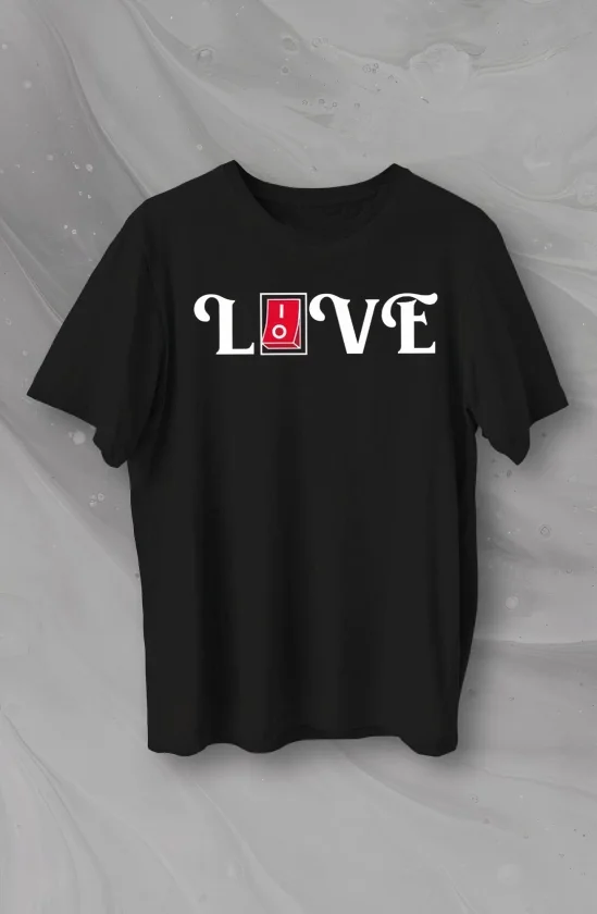 14 Şubat Sevgililer Günü Love Baskılı Oversize Bisiklet Yaka T-shirt - Siyah - Görsel 2