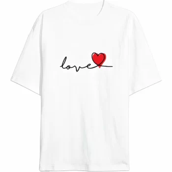 14 Şubat Tişört Sevgililer Günü İçin Özel Tasarım Love Baskılı T-shirt - Beyaz