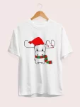 Yılbaşı Noel Ren Geyiği Baskılı Kısa Kollu Oversize Bisiklet Yaka T-shirt – Beyaz Marketplace