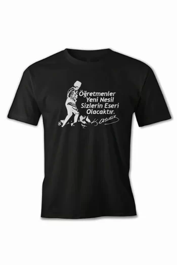 24 Kasım Öğretmenler Günü Hediye Baskılı Oversize Bisiklet Yaka T-shirt - Siyah