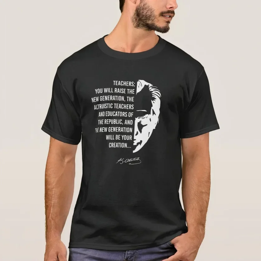 24 Kasım Öğretmenler Günü Temalı Baskılı Bisiklet Yaka T-shirt - Siyah - Görsel 2