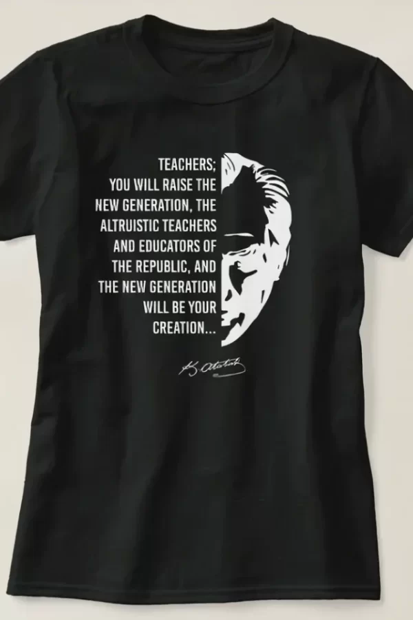 24 Kasım Öğretmenler Günü Temalı Baskılı Bisiklet Yaka T-shirt - Siyah