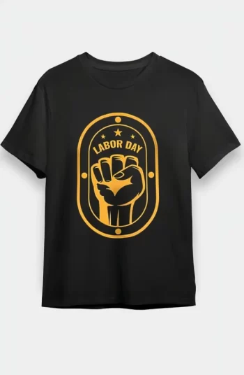1 Mayıs Labor Day Emekçi Temalı Baskılı Oversize Bisiklet Yaka T-shirt - Siyah