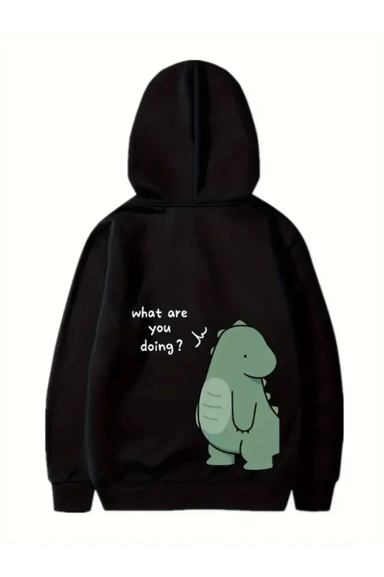 Sevgililer Günü Baskılı Oversize Kapüşonlu Sweatshirt Hoodie - Siyah - Görsel 2