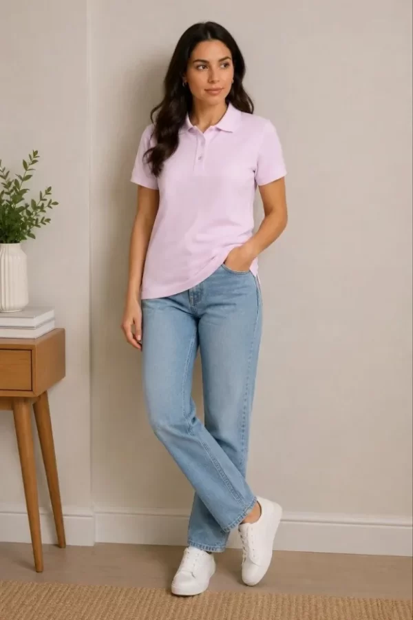 Polo Yaka Pike Kumaş Düğmeli Basic Tişört Günlük Rahat - Pembe