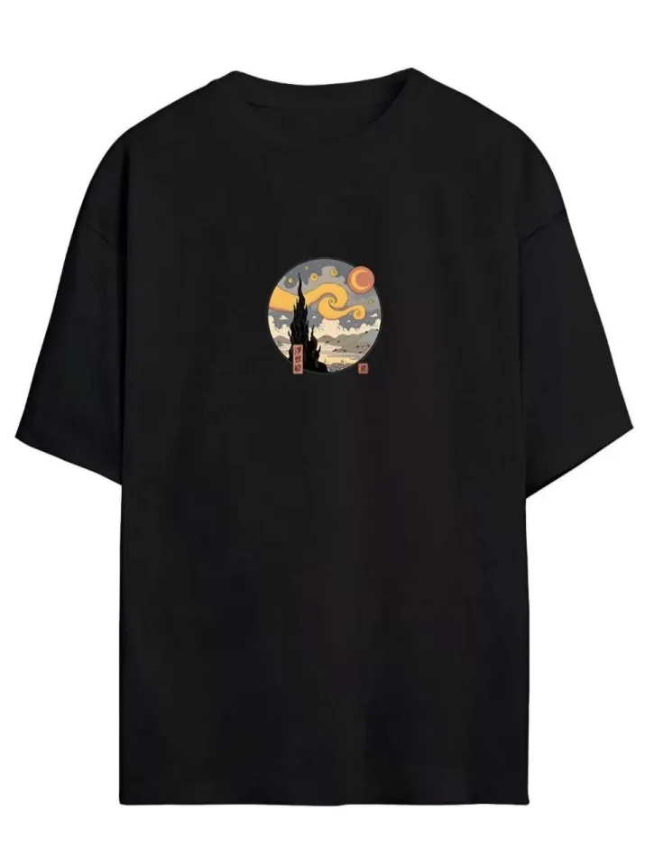 Unisex Baskılı Oversize T-Shirt – Siyah