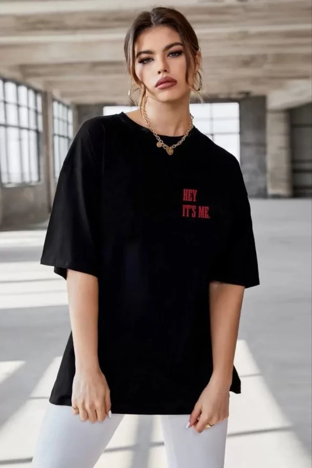 Unisex Baskılı Oversize T-Shirt – Siyah