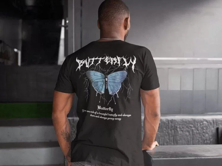 Erkek Bisiklet Yaka Baskılı Oversize T-Shirt – Siyah