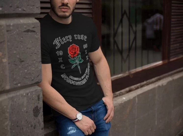 Erkek Bisiklet Yaka Baskılı Oversize T-Shirt – Siyah