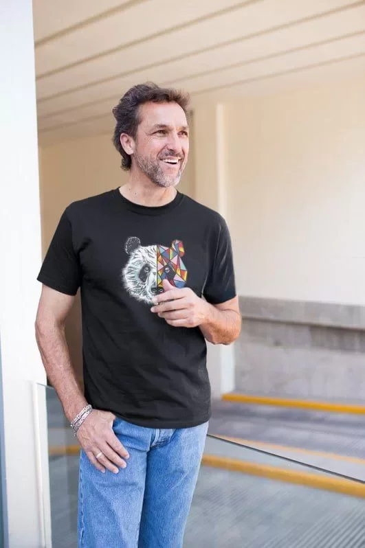 Erkek Bisiklet Yaka Baskılı Oversize T-Shirt – Siyah