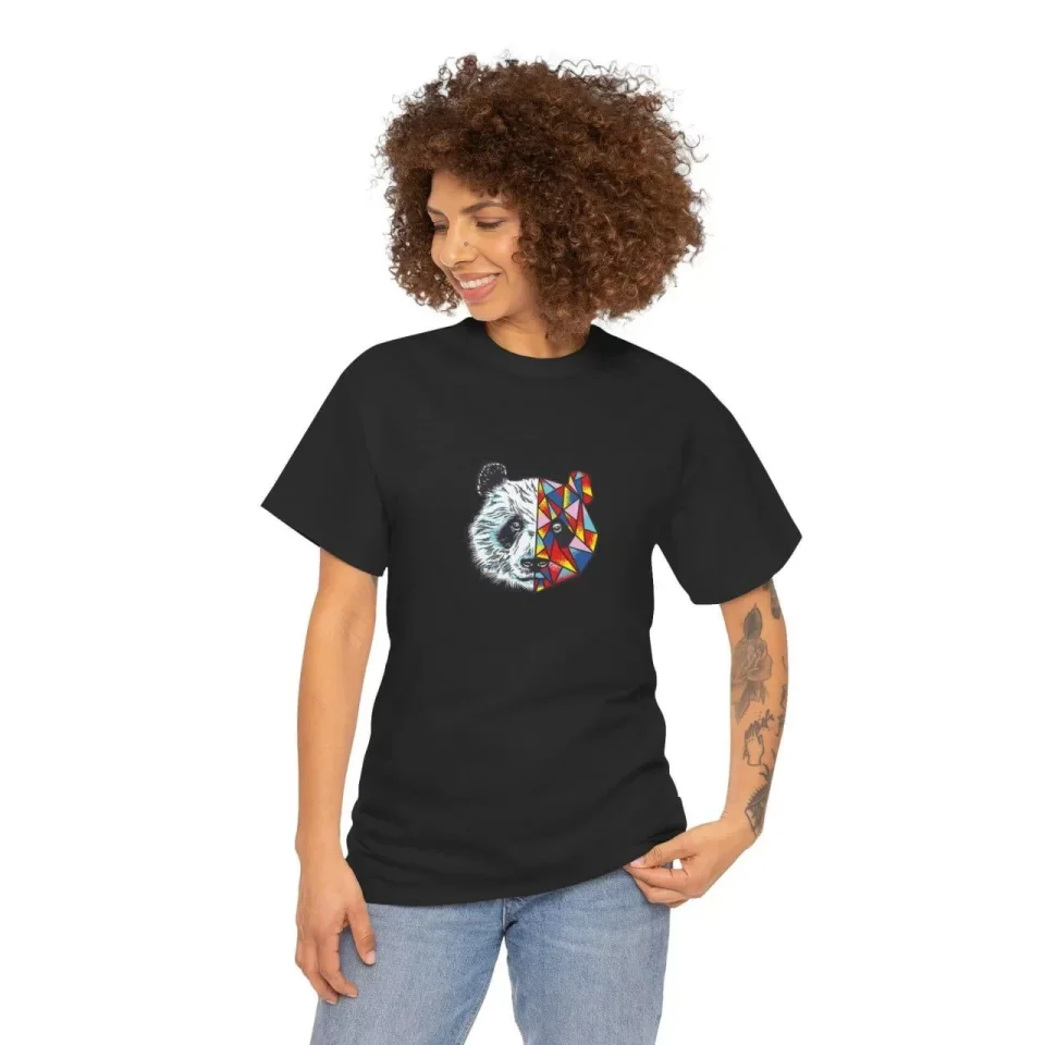 Unisex Bisiklet Yaka Baskılı T-Shirt – Siyah