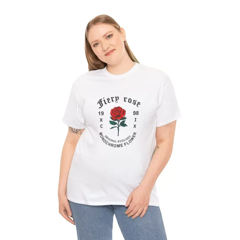Unisex Bisiklet Yaka Baskılı T-Shirt – Beyaz