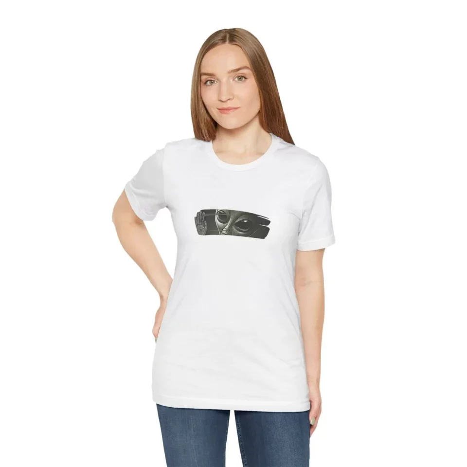 Unisex Bisiklet Yaka Baskılı T-Shirt – Beyaz
