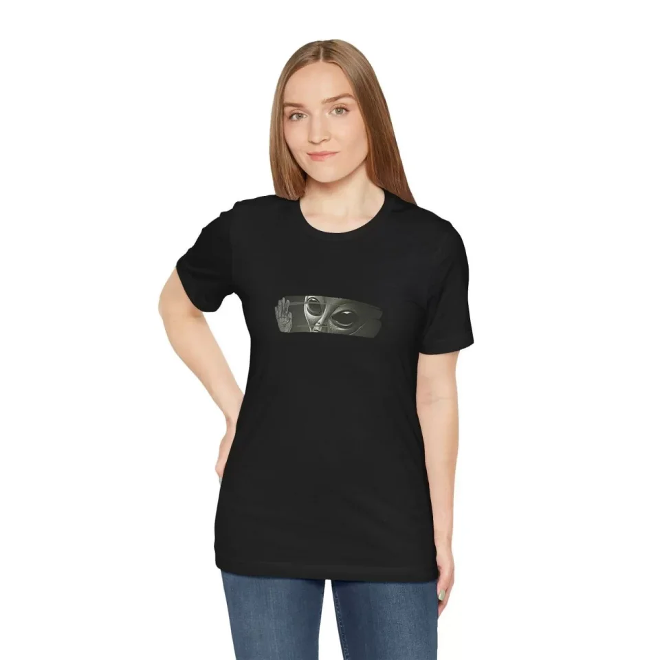 Unisex Bisiklet Yaka Baskılı T-Shirt – Siyah