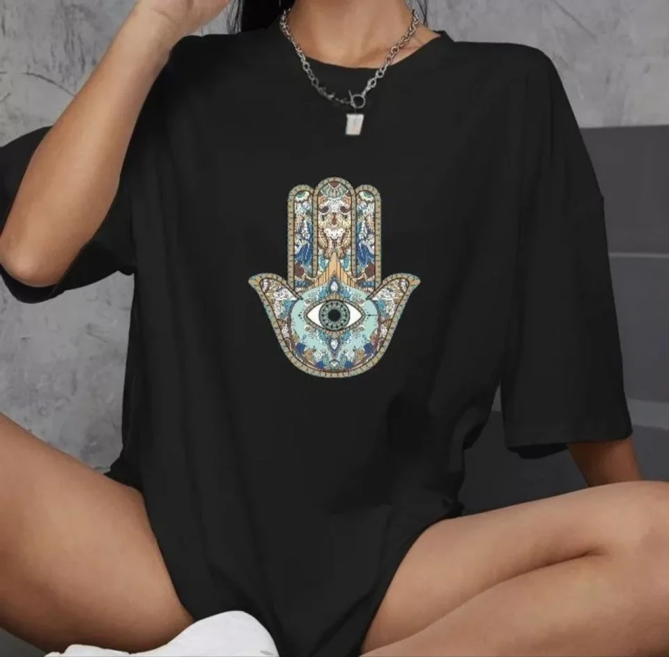 Unisex Bisiklet Yaka Baskılı Oversize T-Shirt – Siyah