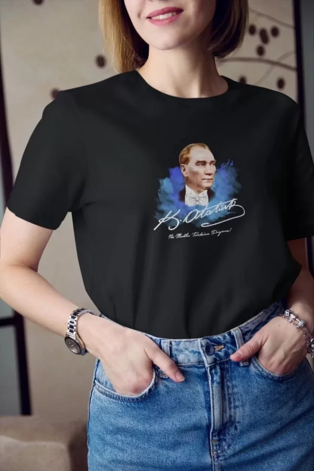 Unisex Bisiklet Yaka Baskılı Oversize T-Shirt – Siyah
