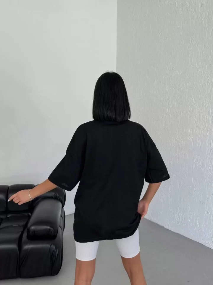 Unisex Bisiklet Yaka Baskılı Oversize T-Shirt – Beyaz
