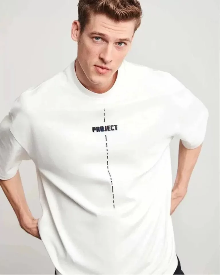 Unisex Bisiklet Yaka Baskılı Oversize T-Shirt – Beyaz