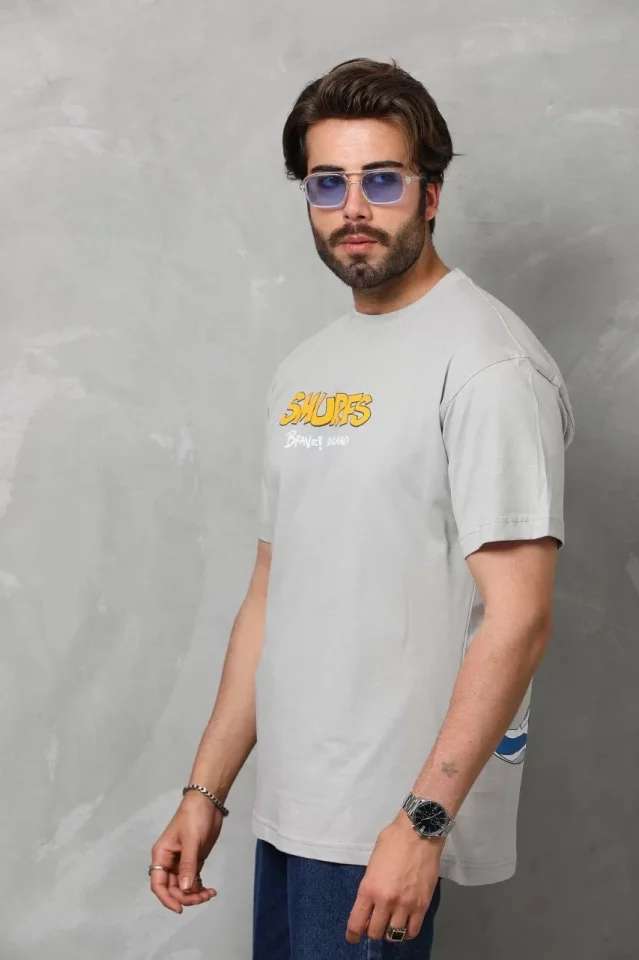 Unisex Basic Bisiklet Yaka Oversize T-Shirt – Gri