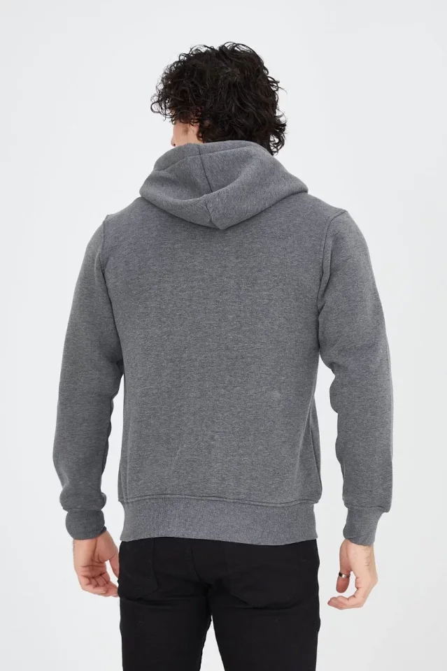 Unisex Tam Fermuarlı Kapşonlu SweatShirt - Füme