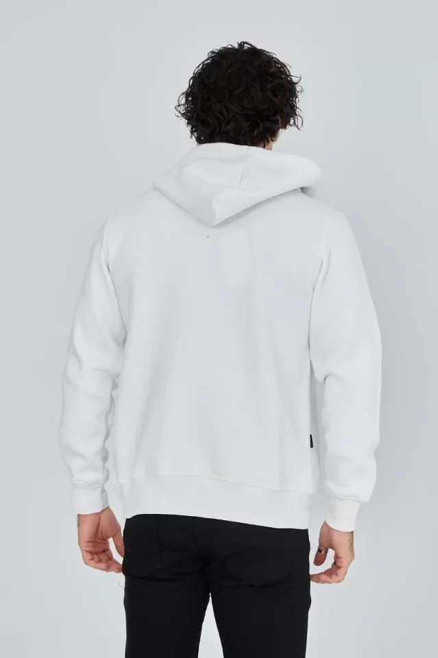 Unisex Tam Fermuarlı Kapşonlu  SweatShirt – Beyaz