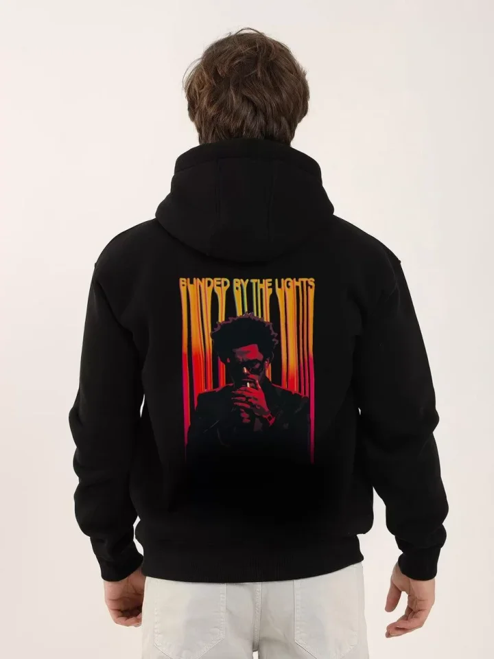 Unisex Baskılı Oversize Üç İplik Kapüşonlu Sweatshirt – Siyah