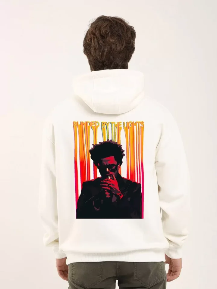 Unisex Baskılı Oversize Üç İplik Kapüşonlu Sweatshirt – Beyaz
