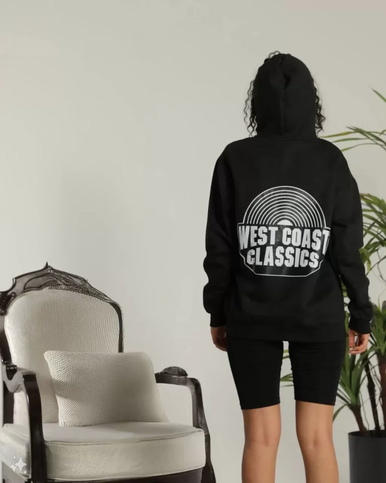 Unisex Sırt Baskılı Kapüşonlu Üç İplik Oversize Sweatshirt – Siyah
