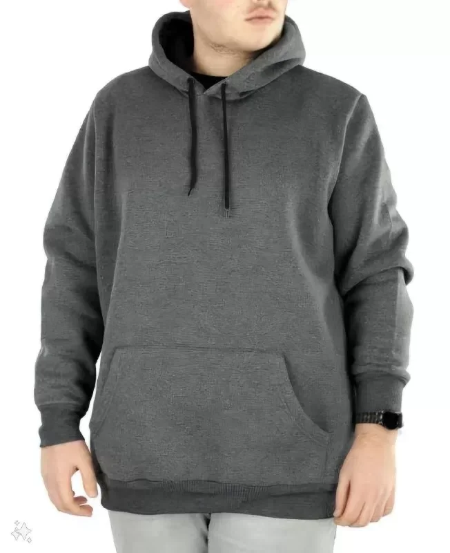 Erkek Uzun Kol Kapşonlu Basic Sweatshirt Hoodie - Füme - Görsel 2