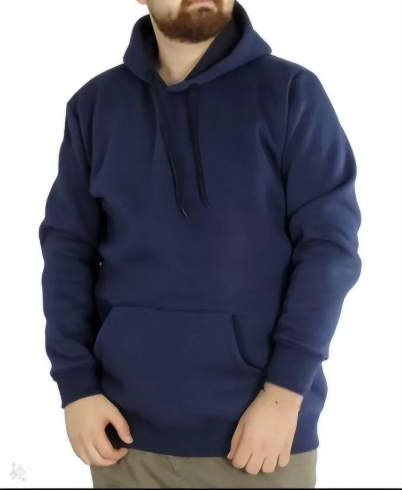 Erkek Uzun Kol Kapşonlu Basic Sweatshirt Hoodie - Lacivert - Görsel 2