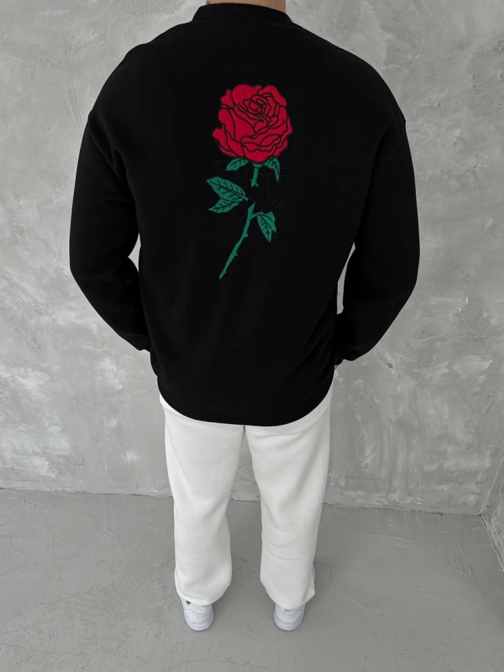 Unisex Bisiklet Yaka Ön Ve Arka Baskılı SweatShirt – Siyah