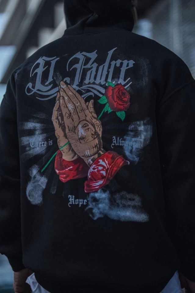 Üç İplik Penye Kapşonlu Baskılı SweatShirt – Siyah