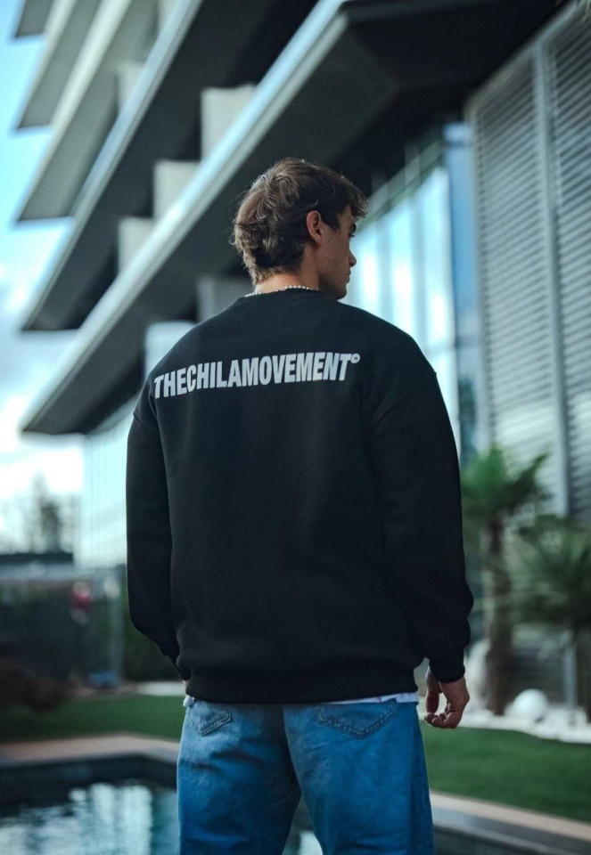 Kışlık Bisiklet Yaka Oversize Baskılı SweatShirt – Siyah