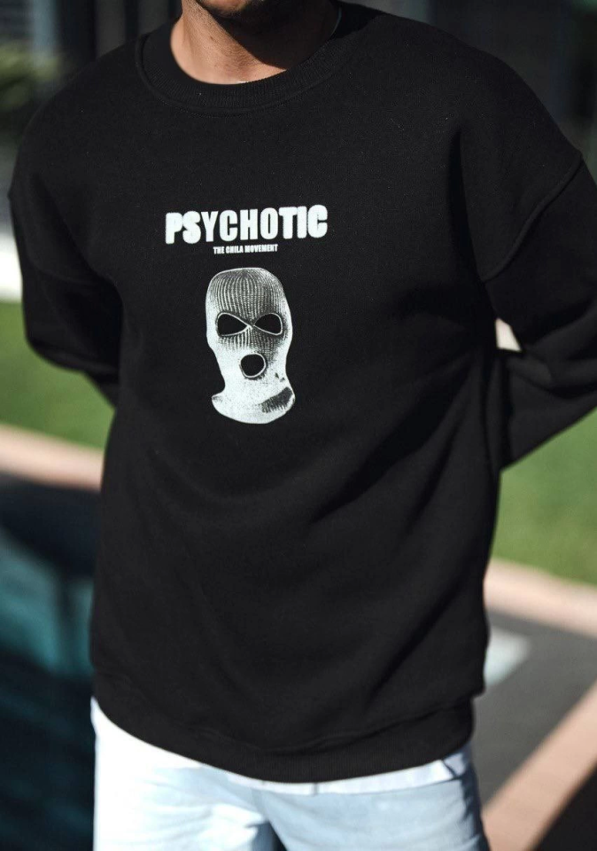 Kışlık Bisiklet Yaka Baskılı SweatShirt - Siyah - Görsel 2