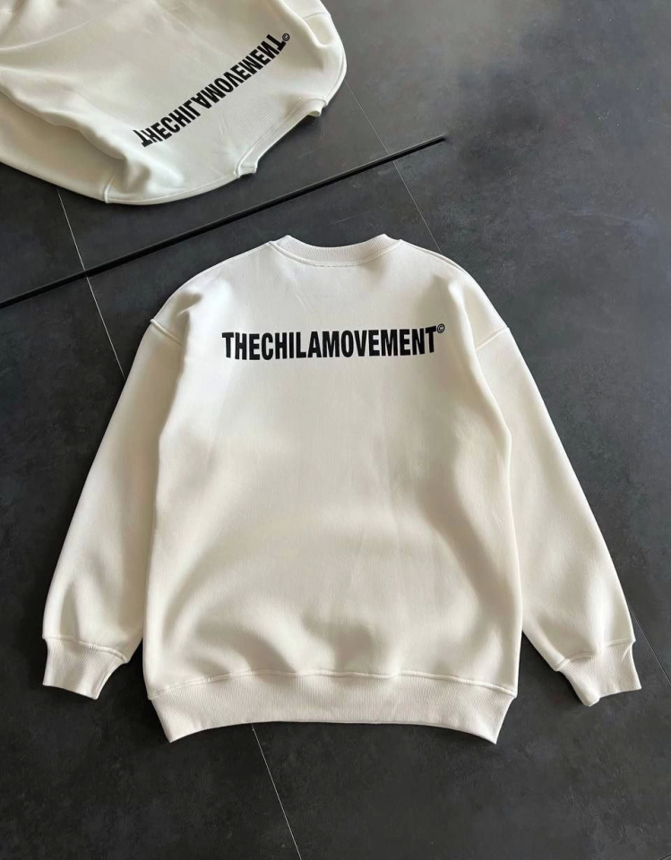 Kışlık Bisiklet Yaka Oversize Baskılı SweatShirt – Beyaz