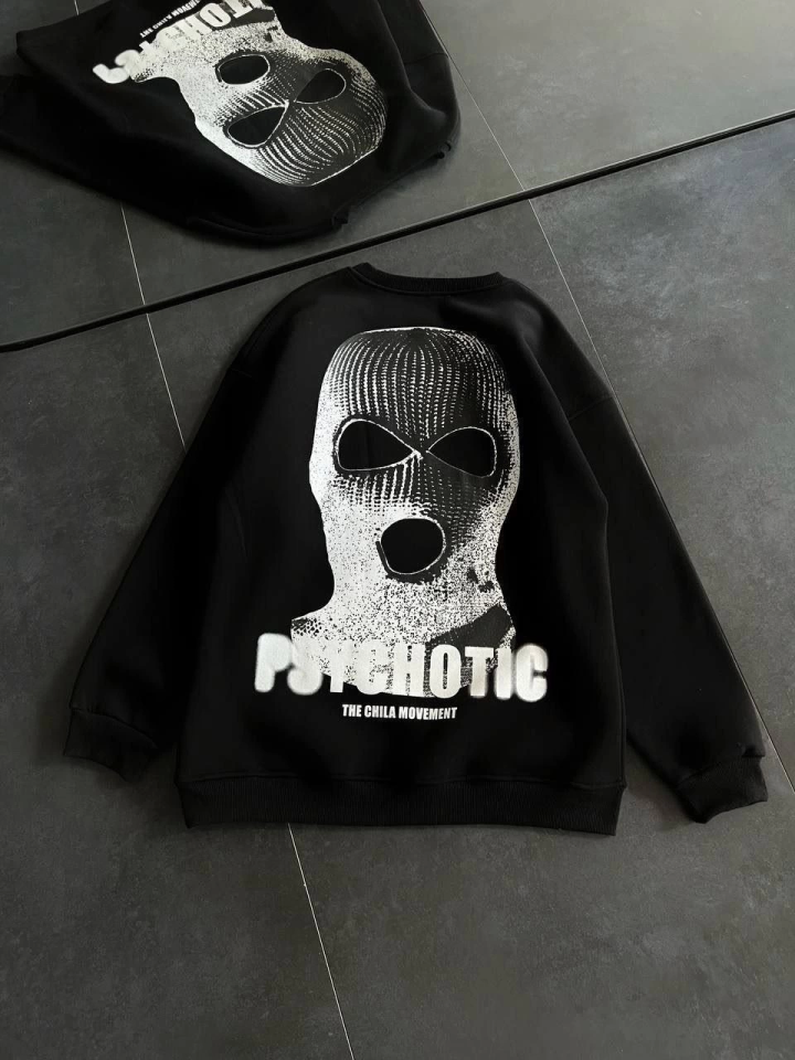 Kışlık Bisiklet Yaka Baskılı SweatShirt - Siyah - Görsel 2