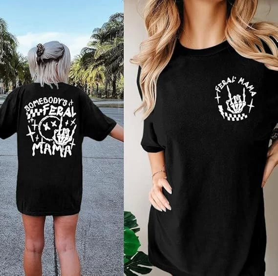 Bisiklet Yaka Baskılı T-shirt – Siyah