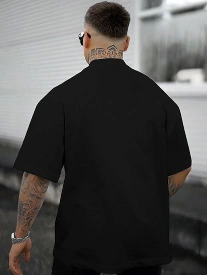 Erkek Bisiklet Yaka Kısa Kol Baskılı T-shirt – Siyah