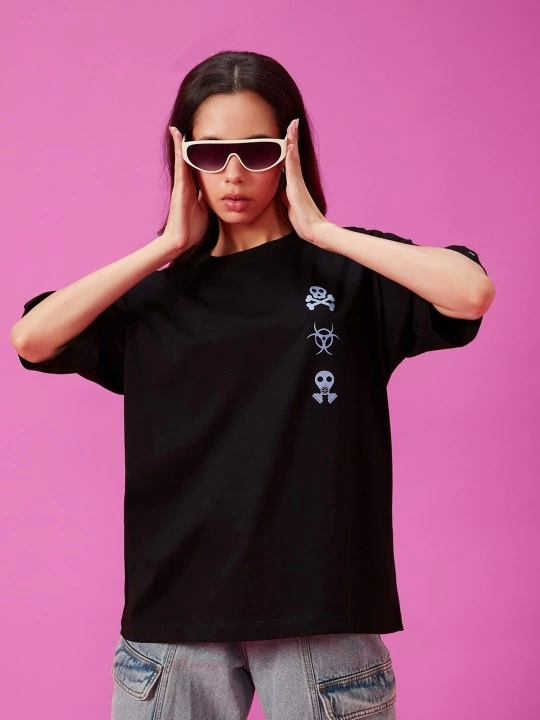 Baskılı Oversize T-shirt – Siyah