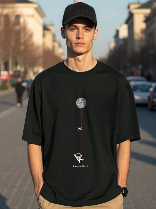 Erkek Baskılı Oversize T-shirt – Siyah