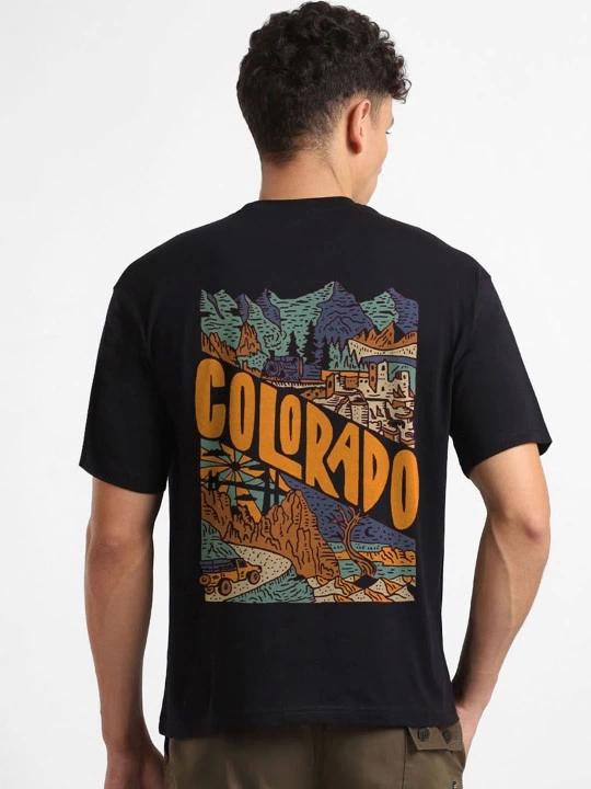 Erkek Baskılı Oversize T-shirt – Siyah
