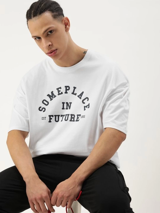 Erkek Baskılı Oversize T-shirt – Beyaz