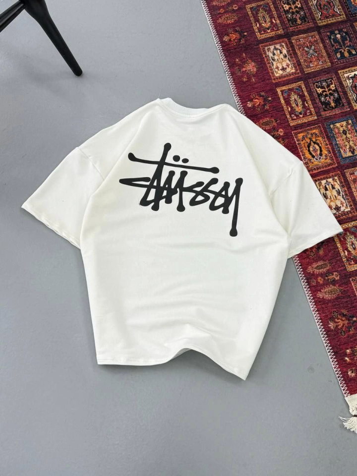 Erkek Baskılı Oversize T-shirt – Beyaz