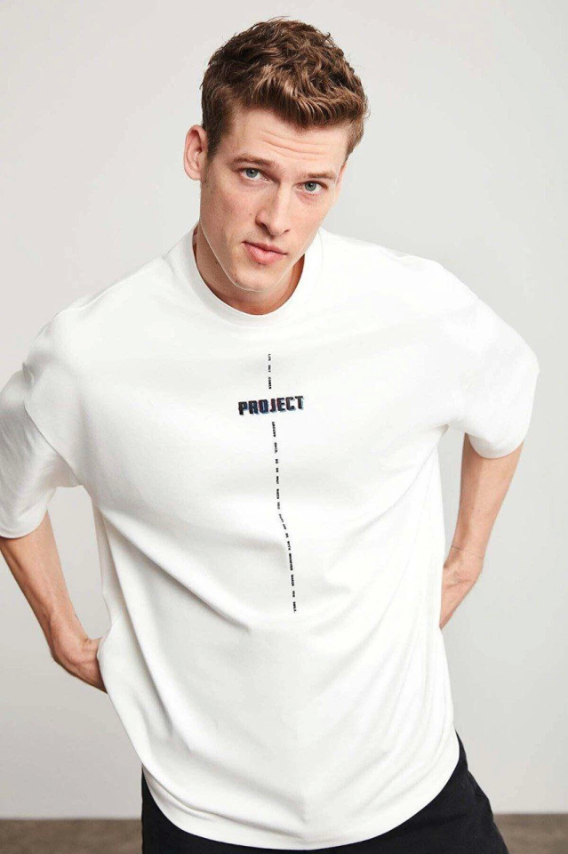 Unisex Baskılı Oversize T-Shirt - Beyaz