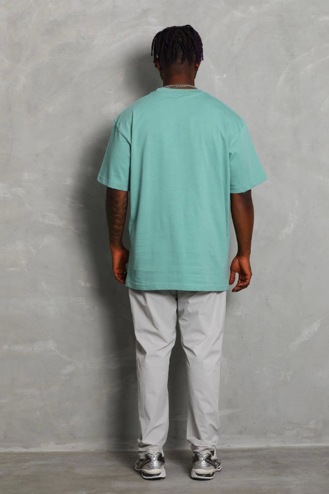 Unisex Oversize Düz Bisiklet Yaka T-Shirt – Mint Yeşili