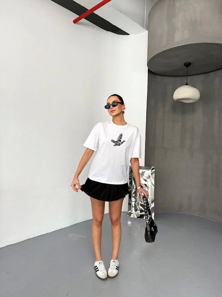 Kısa Kol Baskılı T-shirt – Beyaz